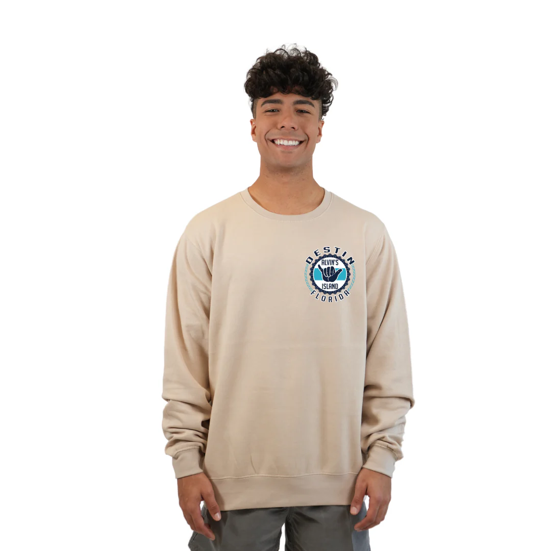 Destin Florida Fleece Crewneck Sweatshirt Men with Alvin's Island Hang Loose Front and Back Design Style 067 - Image 7