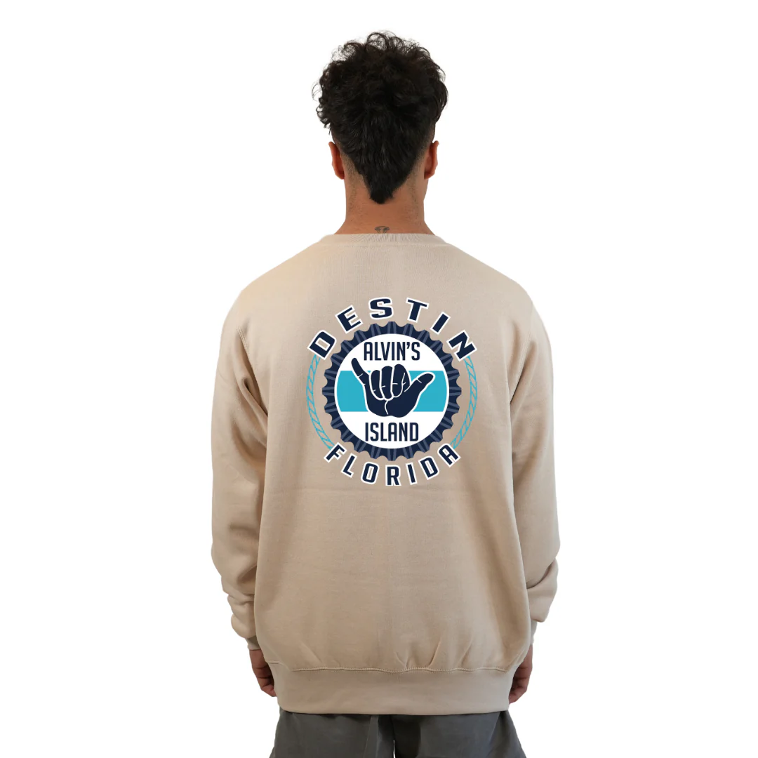 Destin Florida Fleece Crewneck Sweatshirt Men with Alvin's Island Hang Loose Front and Back Design Style 067 - Image 8