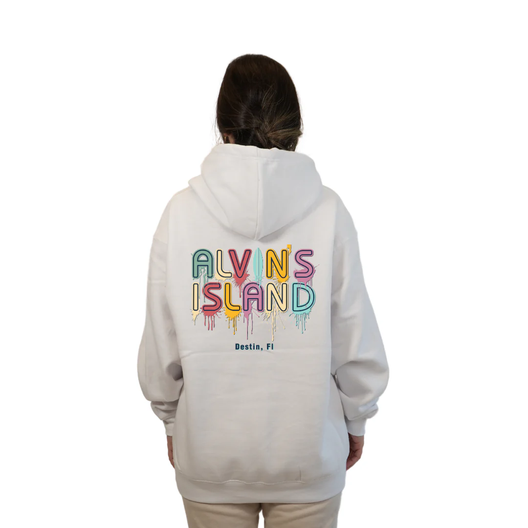 Destin Florida Pullover Hoodie Women with a Alvin's island  Drip  Painting Design Style 252 - Image 2