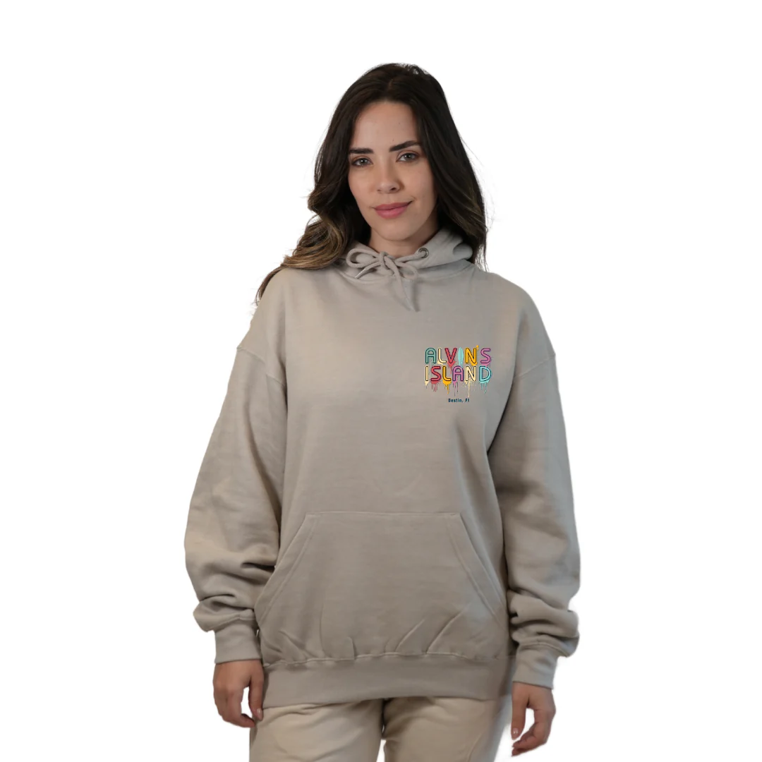 Destin Florida Pullover Hoodie Women with a Alvin's island  Drip  Painting Design Style 252 - Image 3