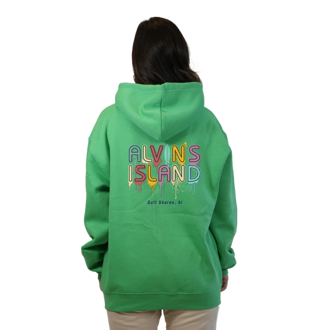 Gulf Shores Pullover Hoodie Women with a Alvin's island  Drip  Painting Design Style 252 - Image 2
