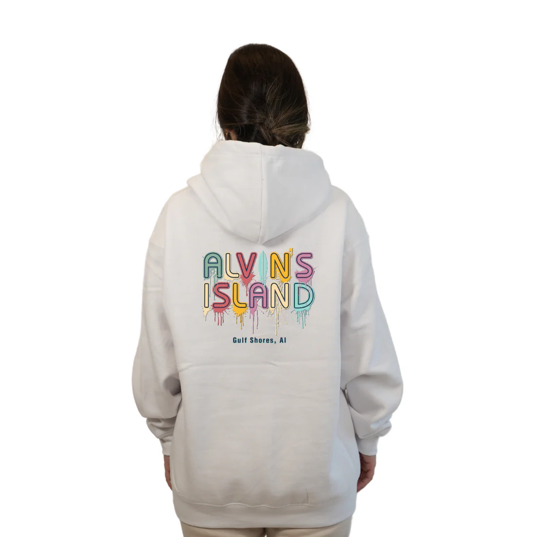Gulf Shores Pullover Hoodie Women with a Alvin's island  Drip  Painting Design Style 252 - Image 4