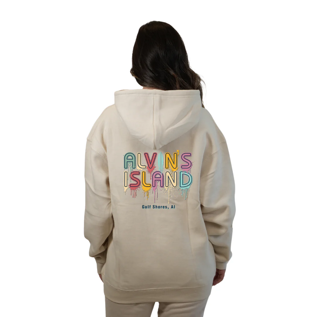 Gulf Shores Pullover Hoodie Women with a Alvin's island  Drip  Painting Design Style 252 - Image 6