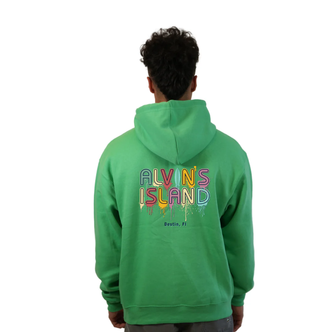 Destin Florida Pullover Hoodie Men with a Alvin's island  Drip  Painting Design Style 252 - Image 10
