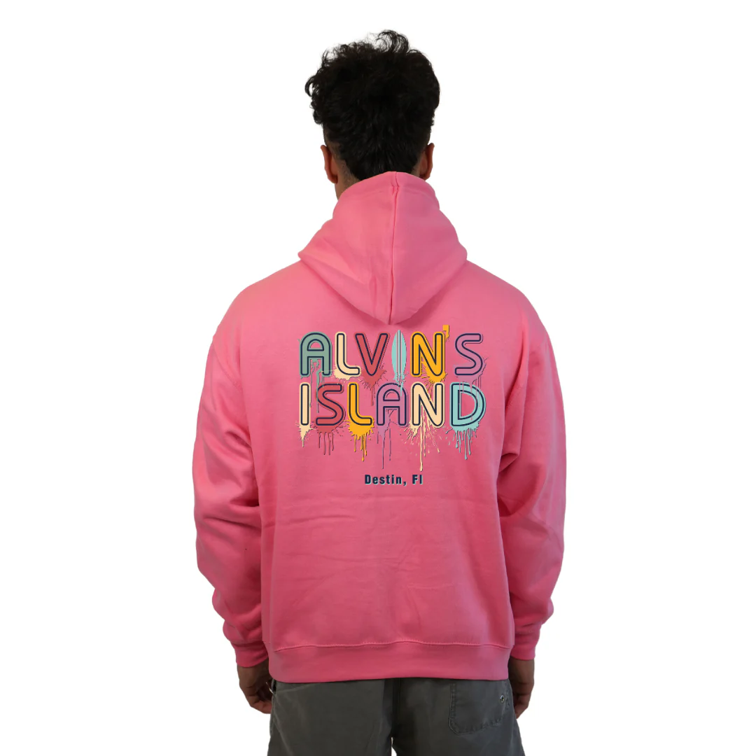 Destin Florida Pullover Hoodie Men with a Alvin's island  Drip  Painting Design Style 252 - Image 2