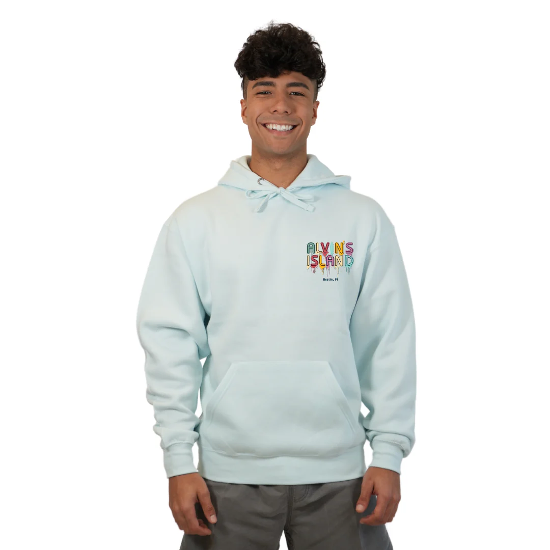 Destin Florida Pullover Hoodie Men with a Alvin's island  Drip  Painting Design Style 252 - Image 3