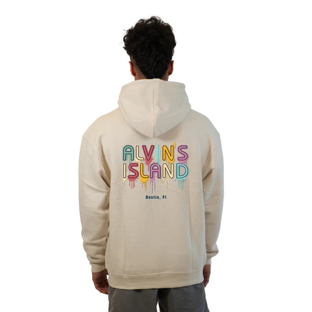 Destin Florida Pullover Hoodie Men with a Alvin's island  Drip  Painting Design Style 252 - Image 6