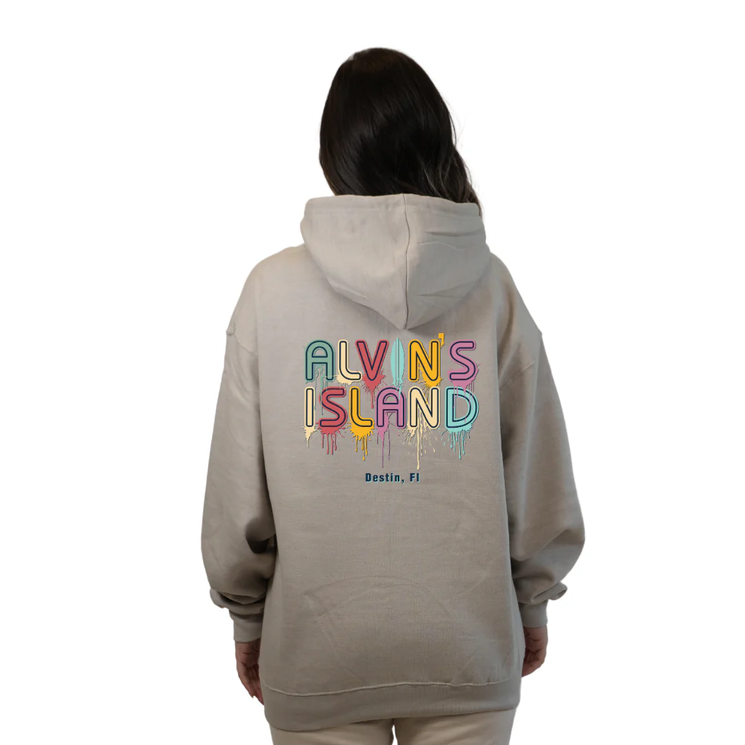 Destin Florida Pullover Hoodie Women with Alvin's Island Drip Panting front and back Design Style 252 - Image 4
