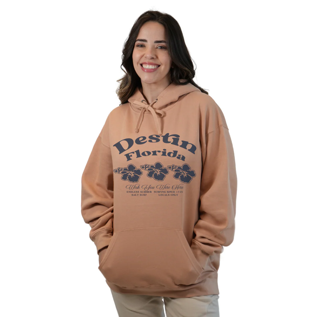 Destin Florida Pullover Hoodie Women with Big Front 3 Hibiscus Design Style 252 - Image 4