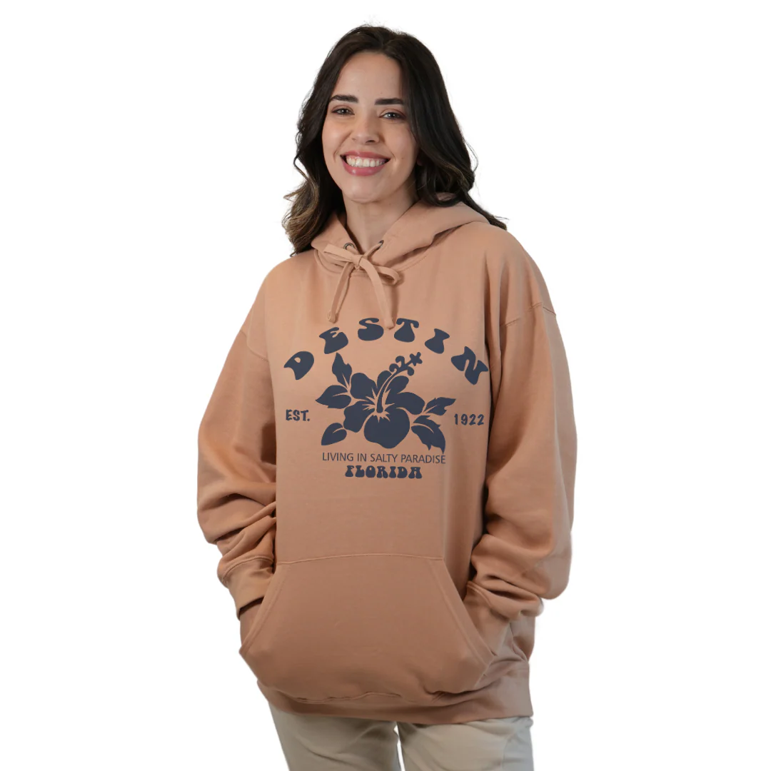 Destin Florida Pullover Hoodie Women with Big Front Hibiscus Flower Design Style 252 - Image 3