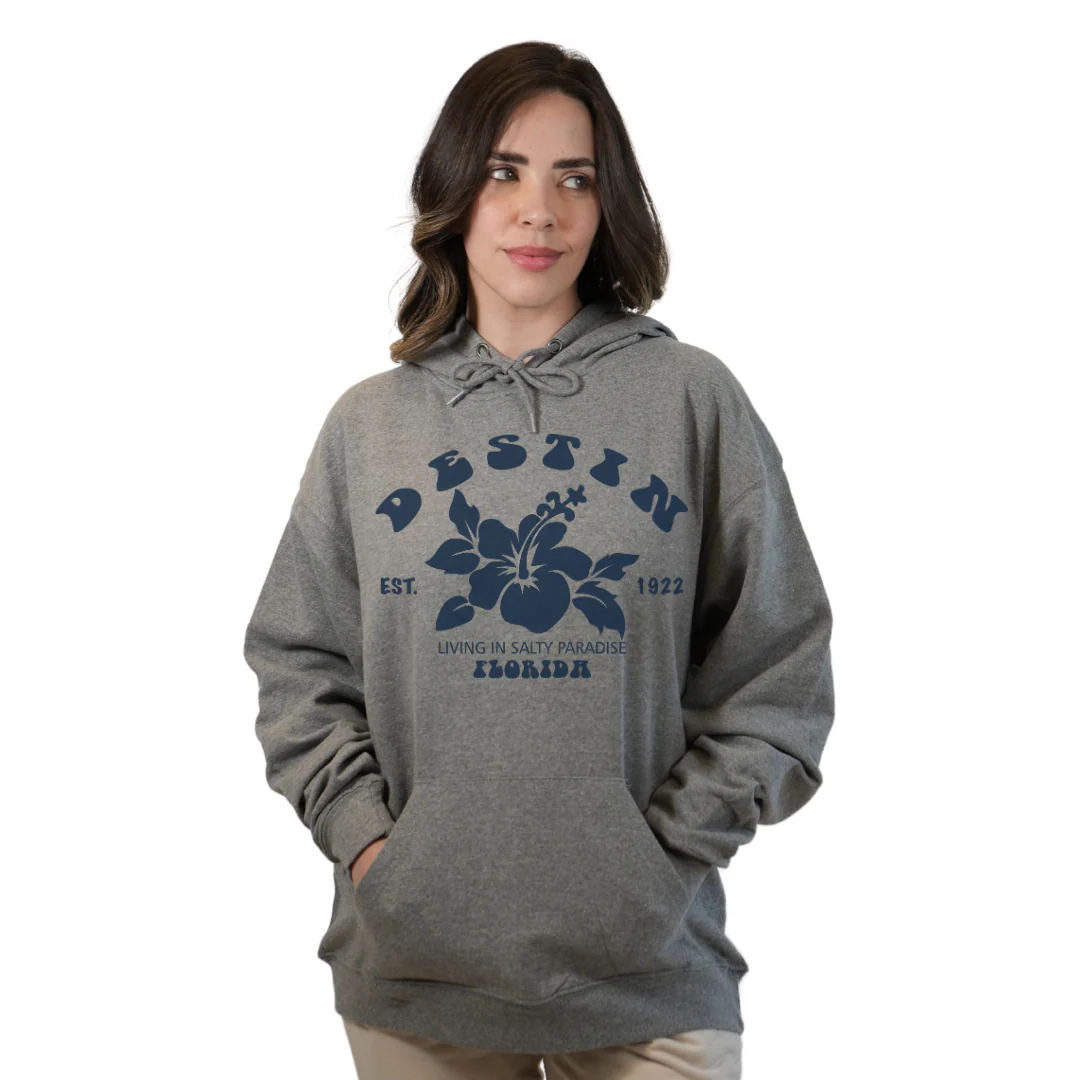 Destin Florida Pullover Hoodie Women with Big Front Hibiscus Flower Design Style 252 - Image 5
