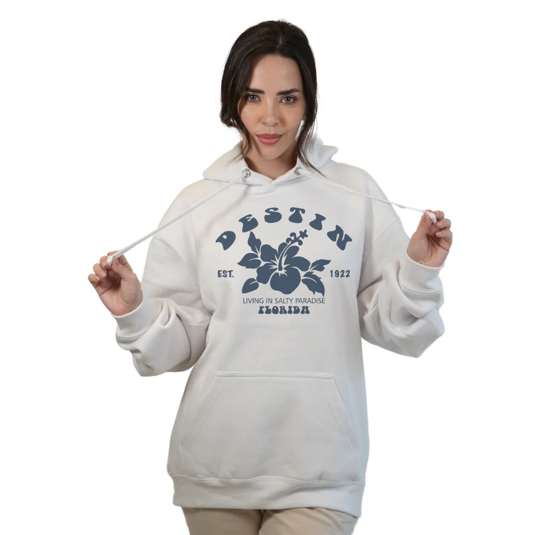 Destin Florida Pullover Hoodie Women with Big Front Hibiscus Flower Design Style 252 - Image 6
