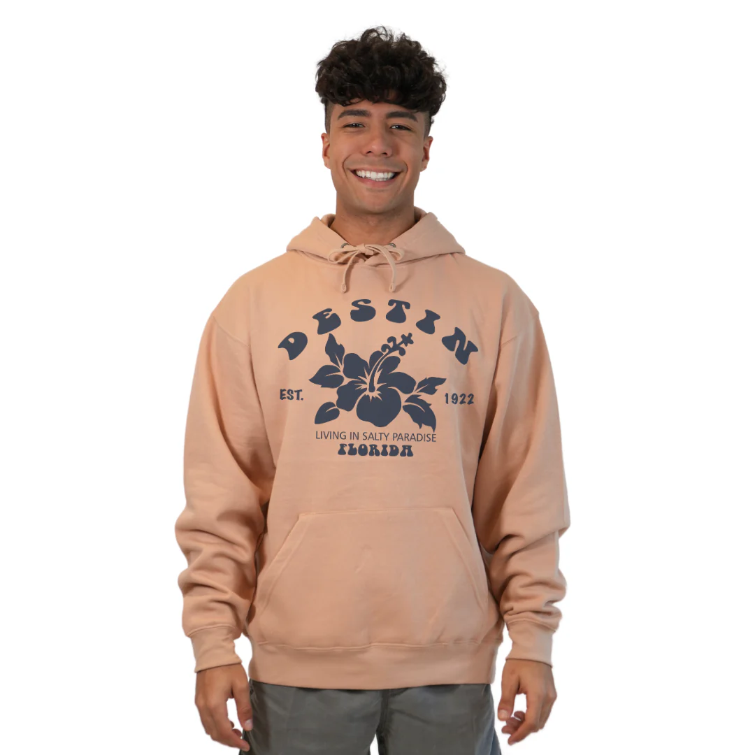 Destin Florida Pullover Hoodie Men with Big Front Hibiscus Flower Design Style 252 - Image 5