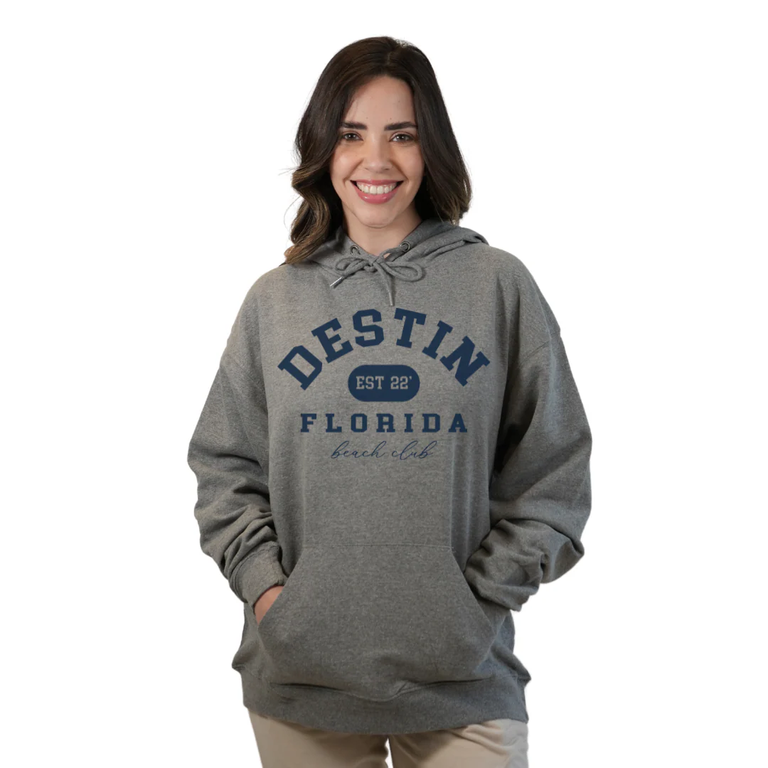 Destin Florida Pullover Hoodie Women with Big Front Destin Est 22 Florida Beach Club Design Style 252 - Image 3