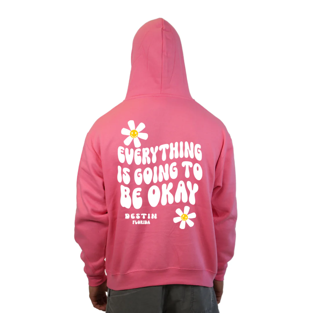 Destin Florida Pullover Hoodie Men with front "Everything is going to be Okay" design and the same back big design Styl 252 - Image 2