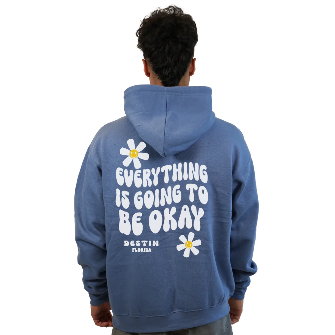Destin Florida Pullover Hoodie Men with front "Everything is going to be Okay" design and the same back big design Styl 252 - Image 4
