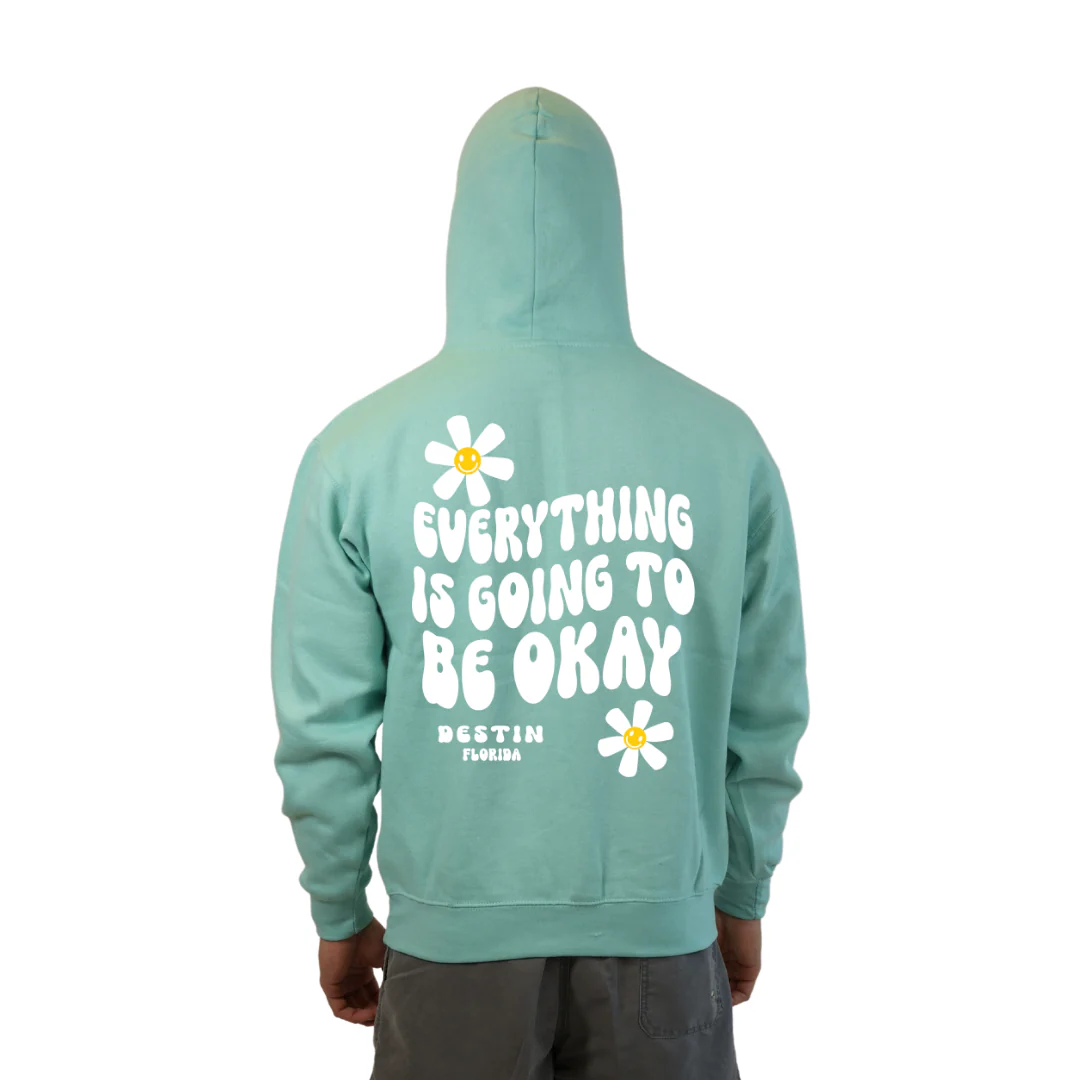 Destin Florida Pullover Hoodie Men with front "Everything is going to be Okay" design and the same back big design Styl 252 - Image 8