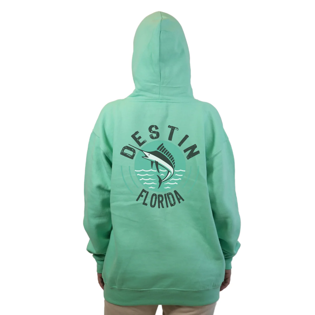 Destin Florida Pullover Hoodie Women with front Marlin Pocket design and the same back big design Style 252 - Image 4