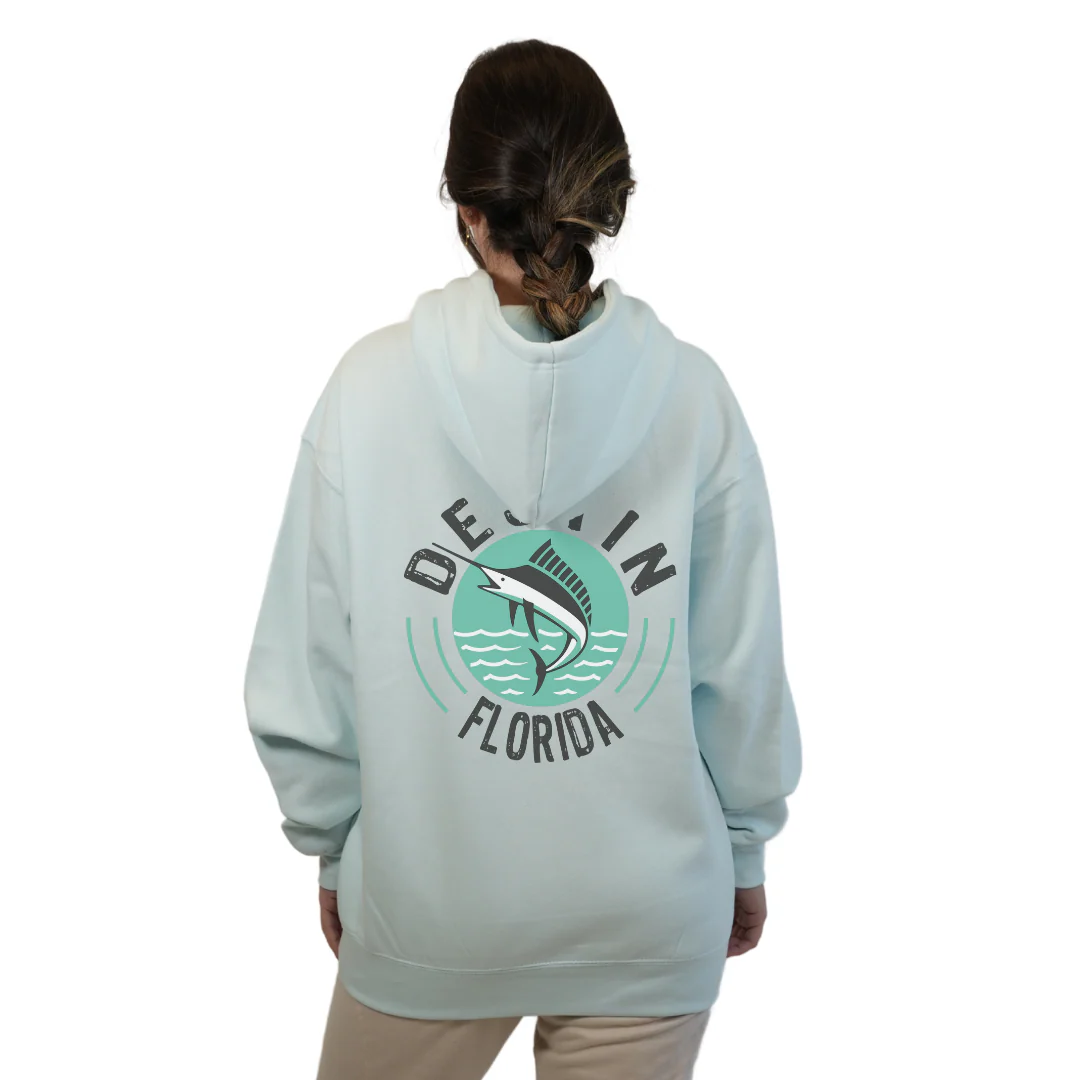 Destin Florida Pullover Hoodie Women with front Marlin Pocket design and the same back big design Style 252 - Image 4