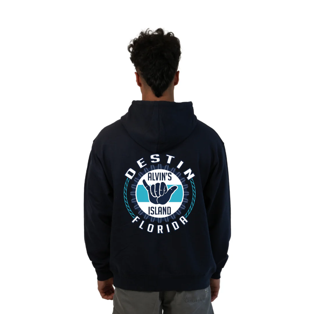 Destin Pullover Hoodie Men with Alvin's Island Hang Loose Front and Back Design Style 252 - Image 2