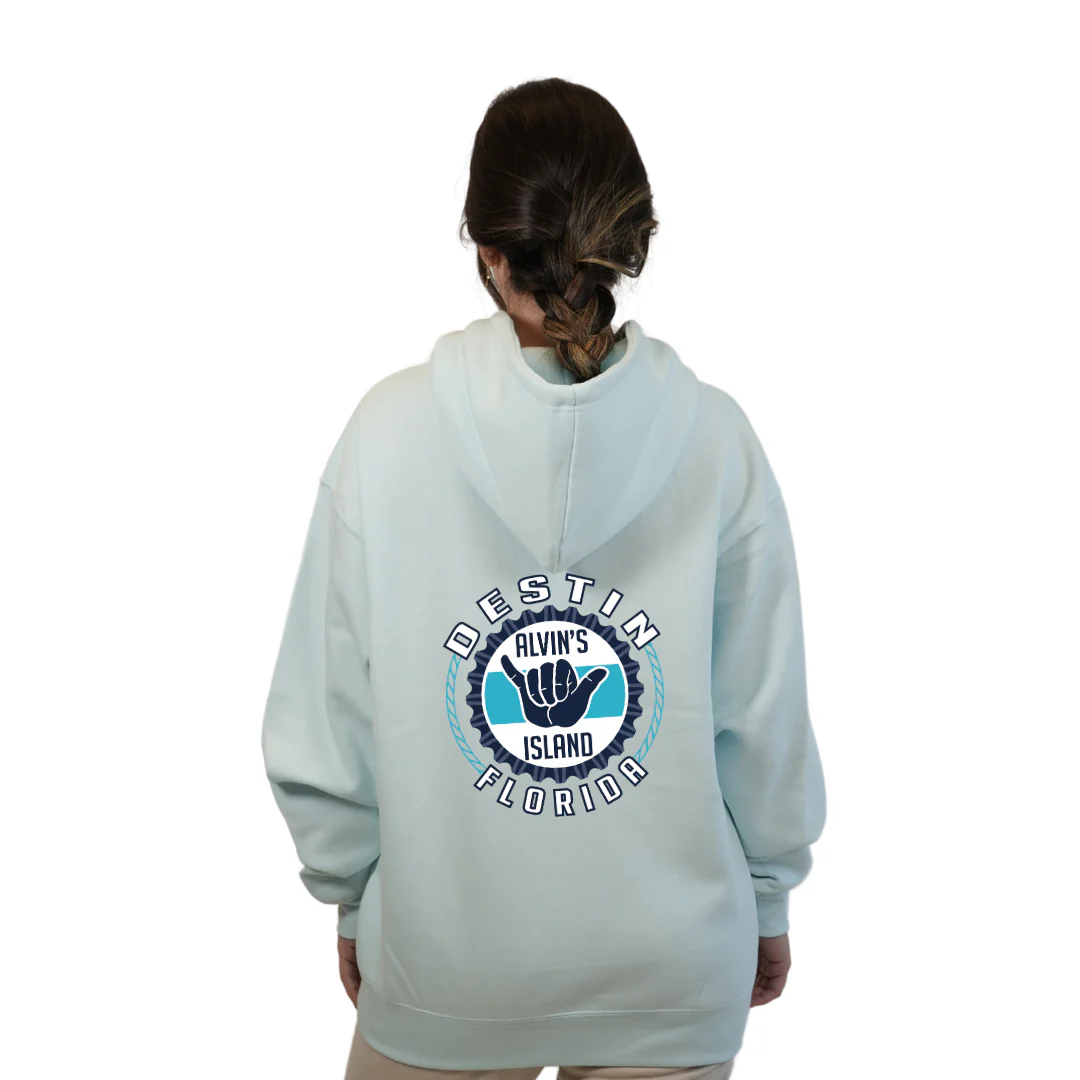 Destin Pullover Hoodie Women with Alvin's Island Hang Loose Front and Back Design Style 252 - Image 10