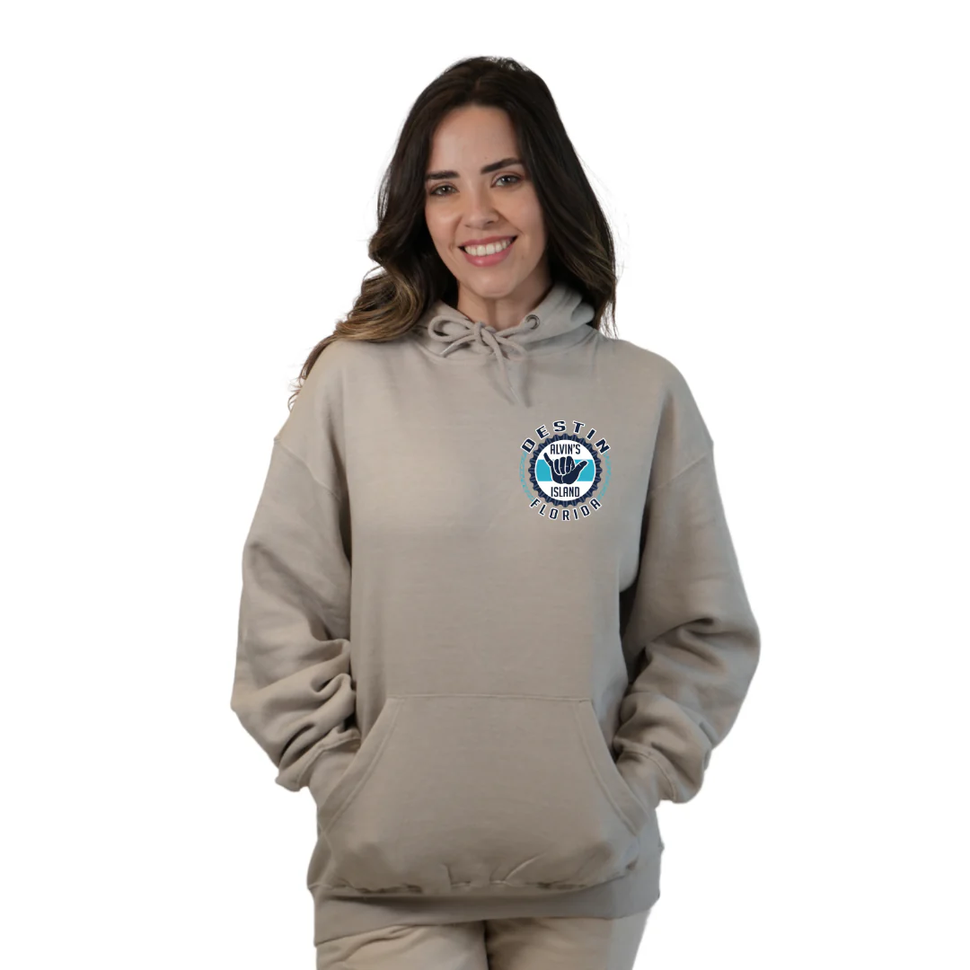 Destin Pullover Hoodie Women with Alvin's Island Hang Loose Front and Back Design Style 252 - Image 13