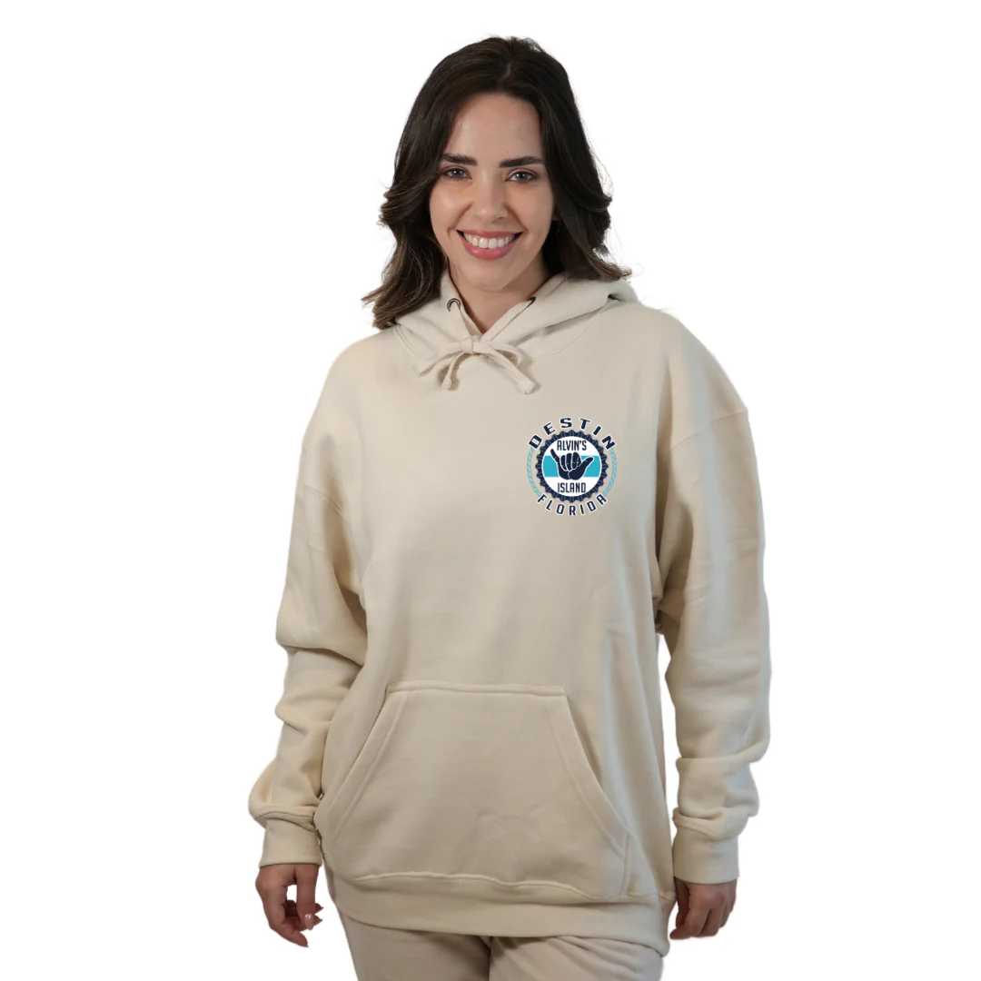 Destin Pullover Hoodie Women with Alvin's Island Hang Loose Front and Back Design Style 252 - Image 17