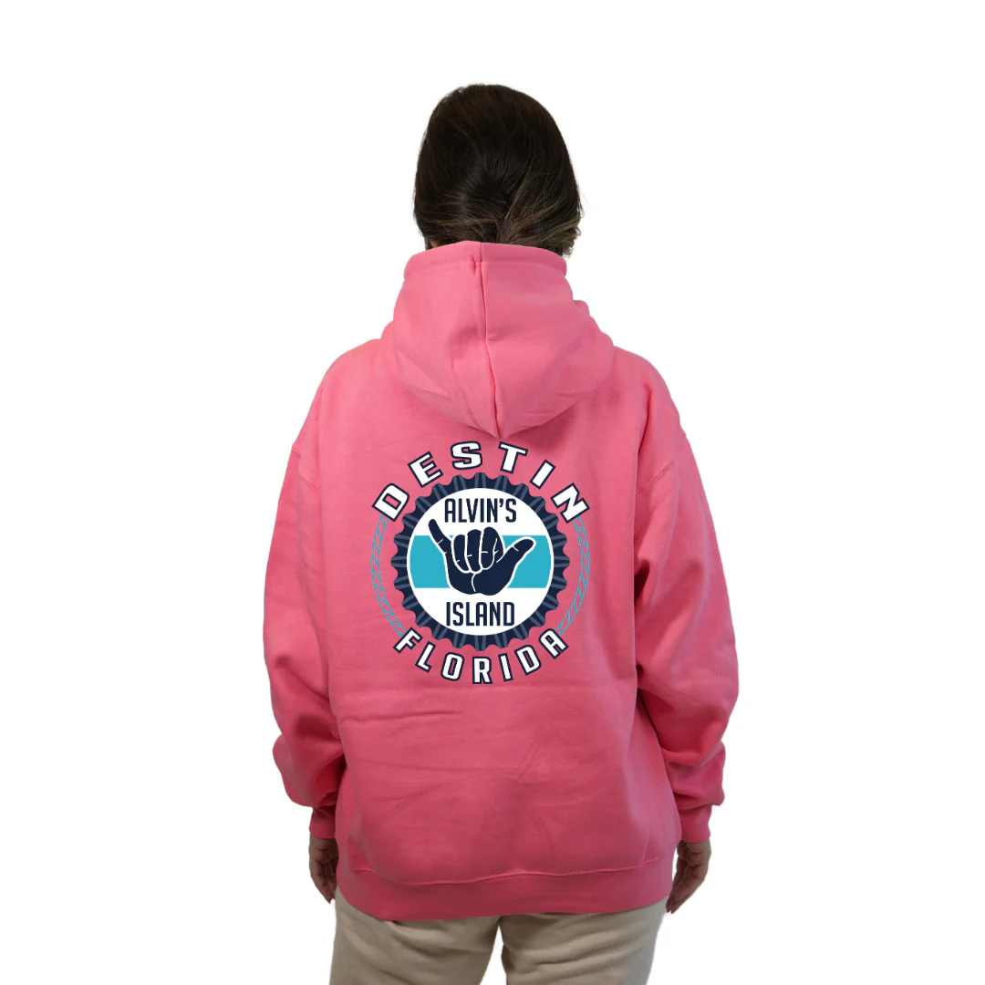 Destin Pullover Hoodie Women with Alvin's Island Hang Loose Front and Back Design Style 252 - Image 2
