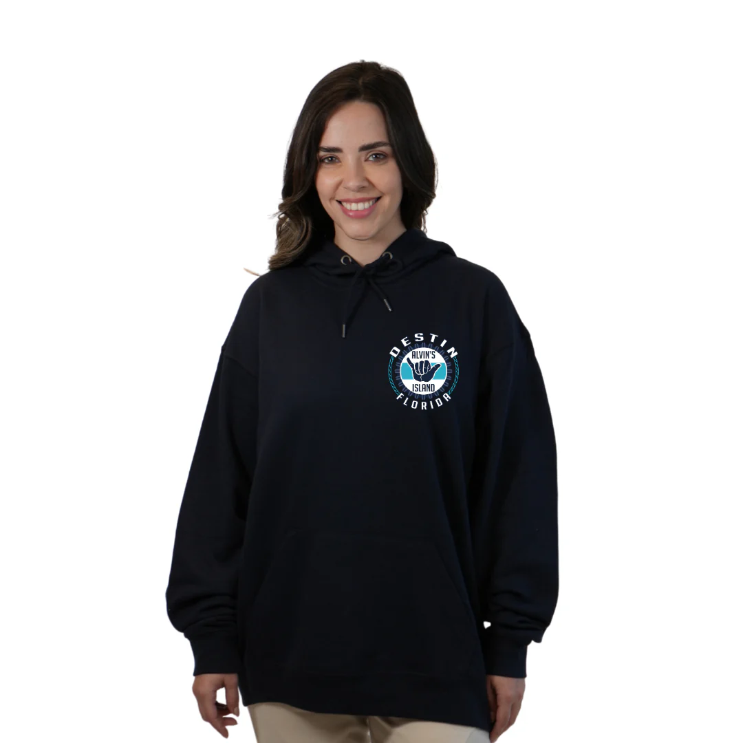 Destin Pullover Hoodie Women with Alvin's Island Hang Loose Front and Back Design Style 252 - Image 3