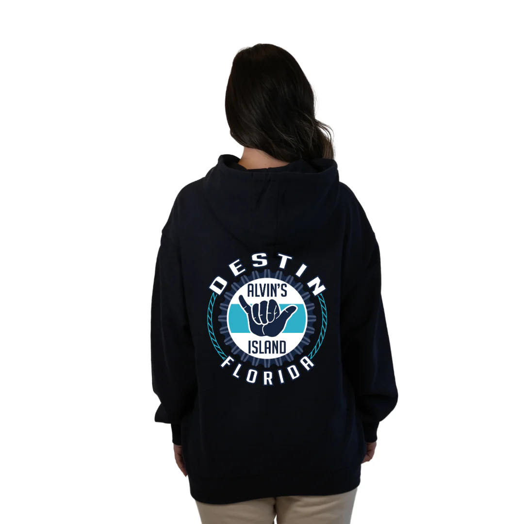 Destin Pullover Hoodie Women with Alvin's Island Hang Loose Front and Back Design Style 252 - Image 4