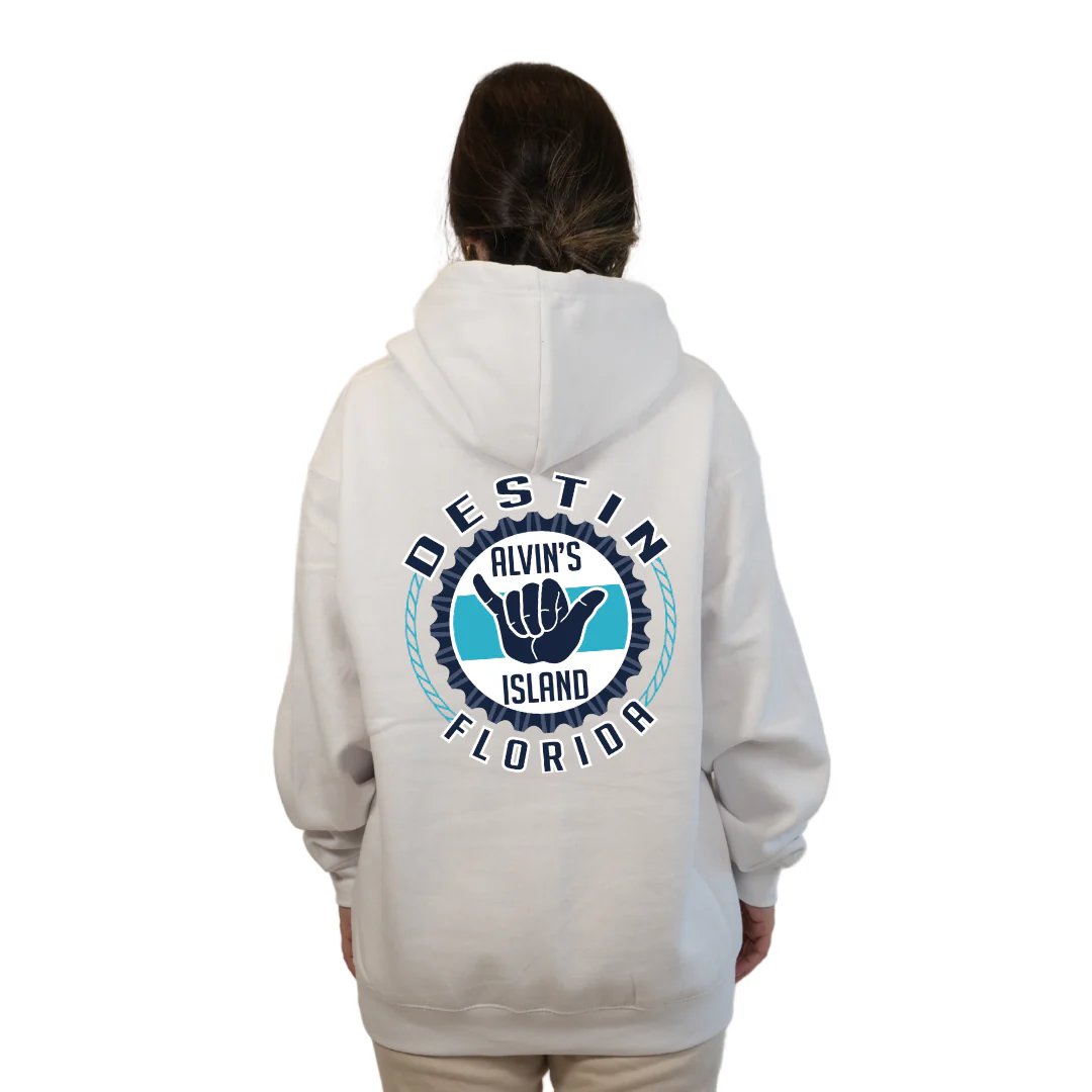 Destin Pullover Hoodie Women with Alvin's Island Hang Loose Front and Back Design Style 252 - Image 6