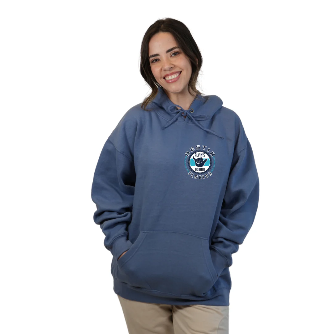Destin Pullover Hoodie Women with Alvin's Island Hang Loose Front and Back Design Style 252 - Image 7