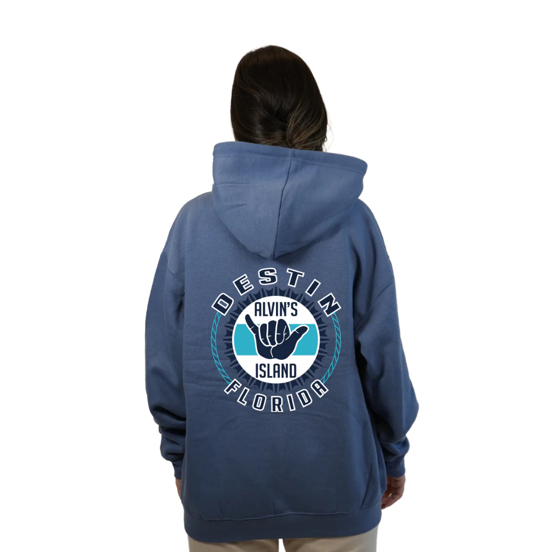 Destin Pullover Hoodie Women with Alvin's Island Hang Loose Front and Back Design Style 252 - Image 8