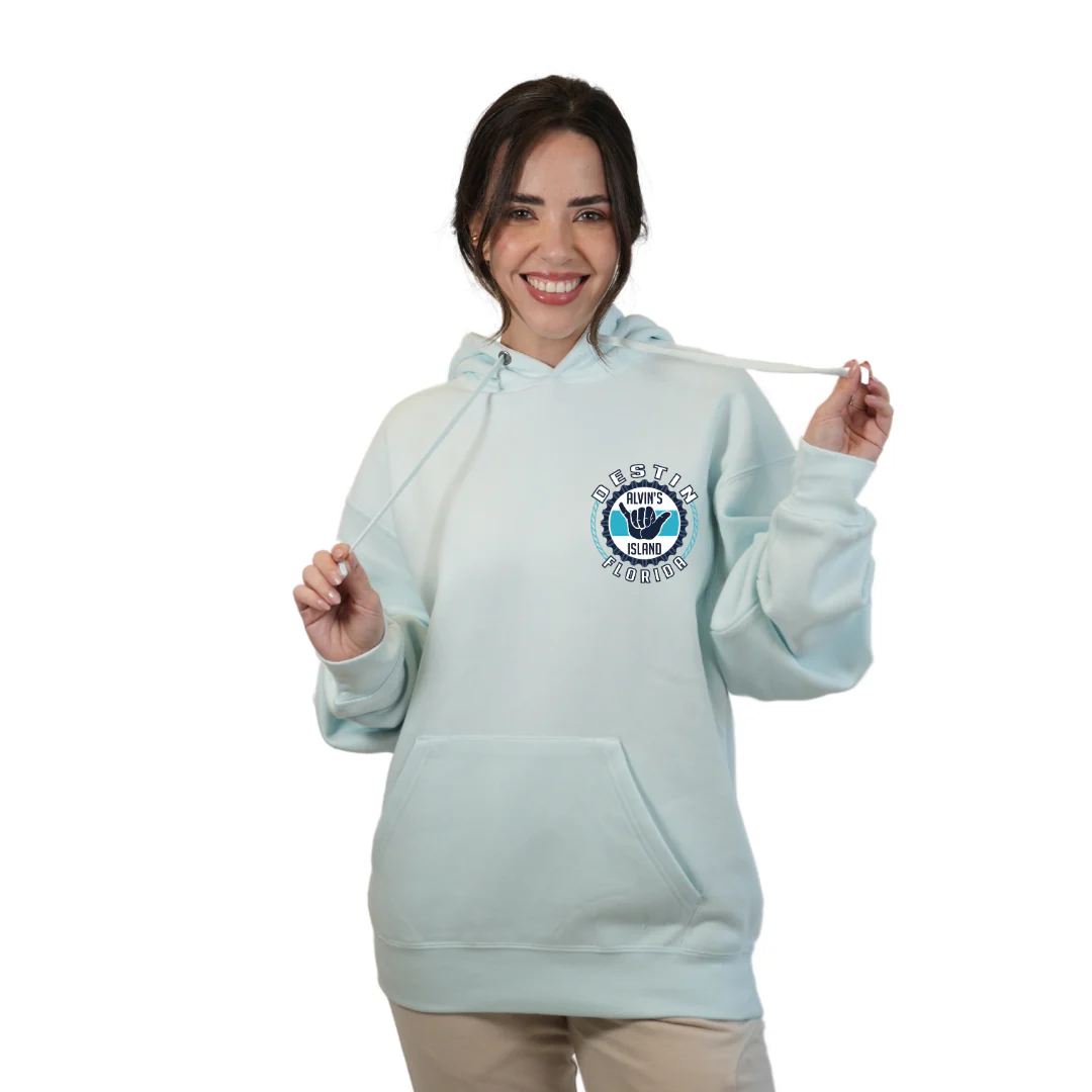 Destin Pullover Hoodie Women with Alvin's Island Hang Loose Front and Back Design Style 252 - Image 9