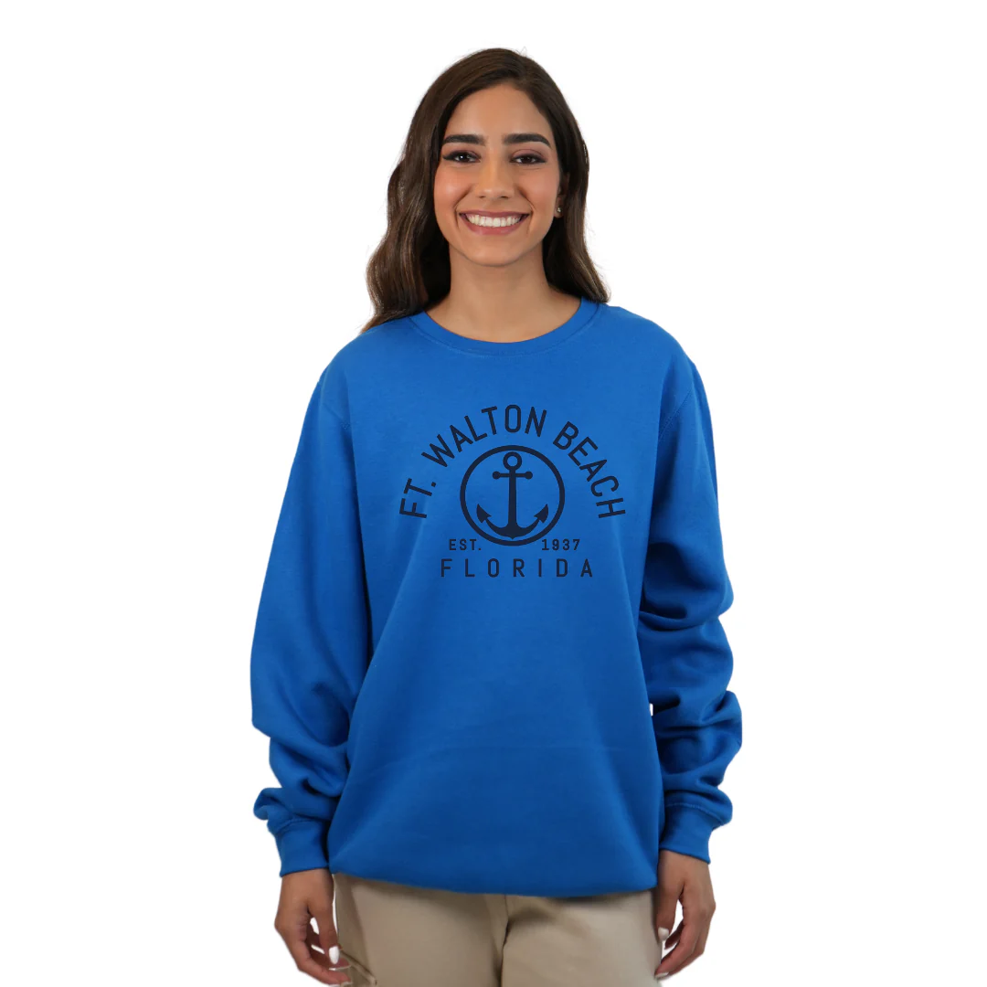 Ft. Walton Beach Fleece Crewneck Sweatshirt Women with a Front Nautical Design Style 067 - Image 2