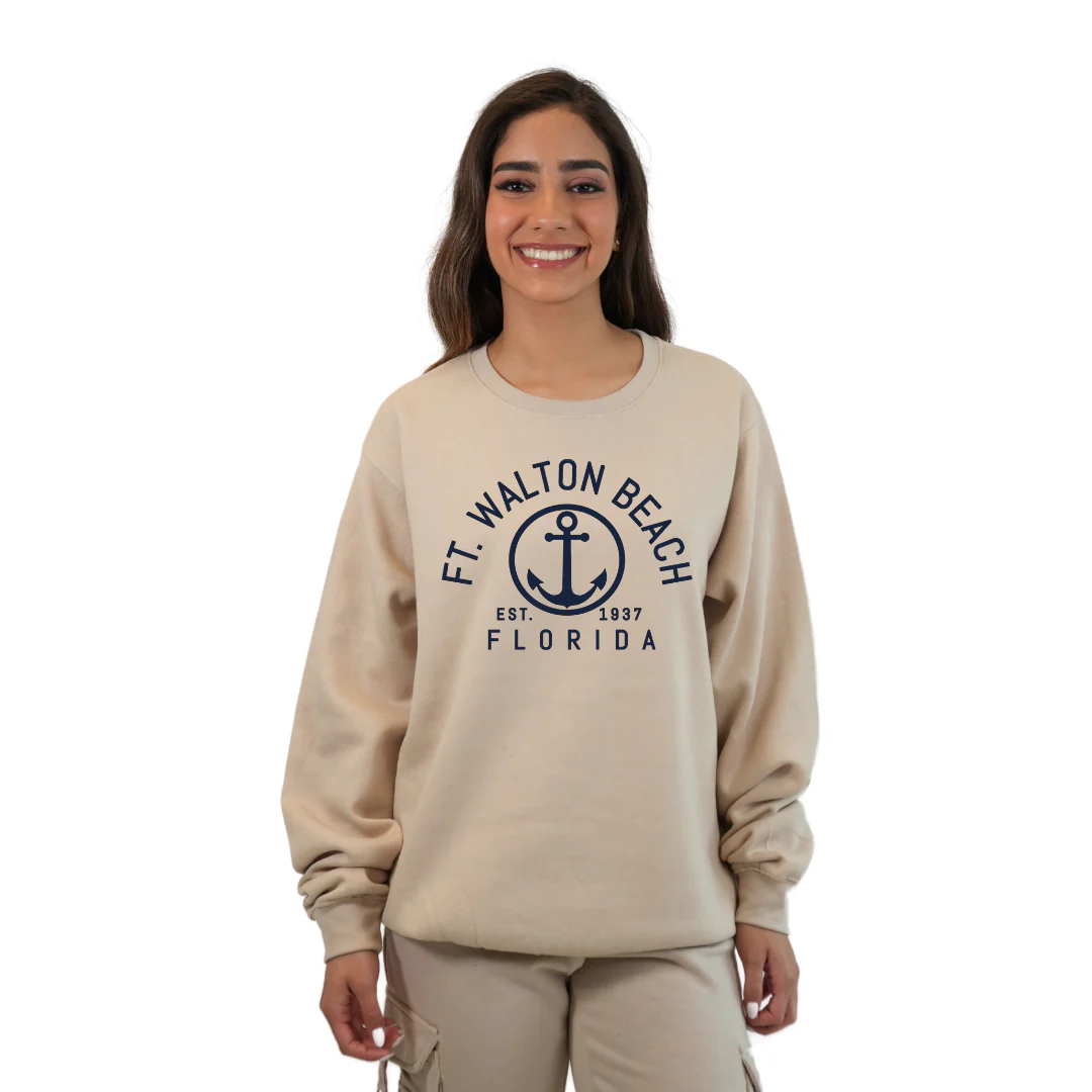 Ft. Walton Beach Fleece Crewneck Sweatshirt Women with a Front Nautical Design Style 067 - Image 3