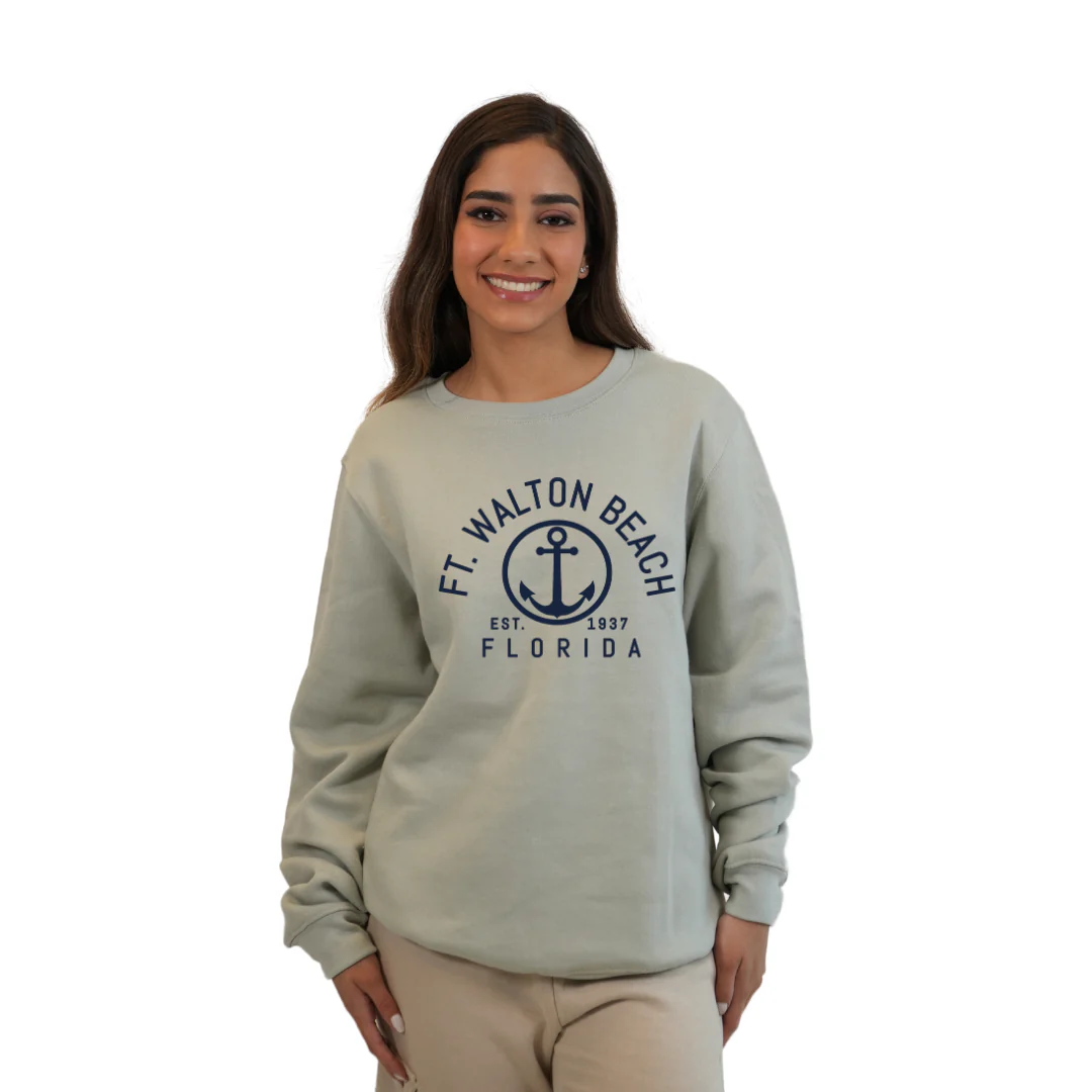 Ft. Walton Beach Fleece Crewneck Sweatshirt Women with a Front Nautical Design Style 067 - Image 5