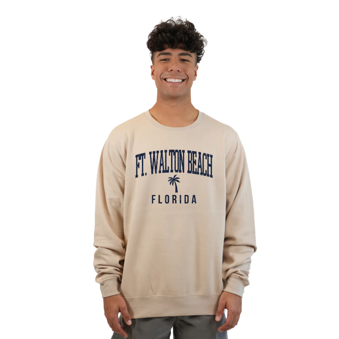 Ft. Walton Beach Fleece Crewneck Sweatshirt Men with a City Name Blue Design Style 067 - Image 2