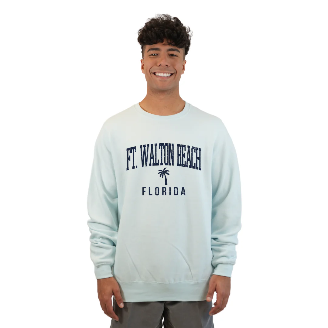 Ft. Walton Beach Fleece Crewneck Sweatshirt Men with a City Name Blue Design Style 067 - Image 3