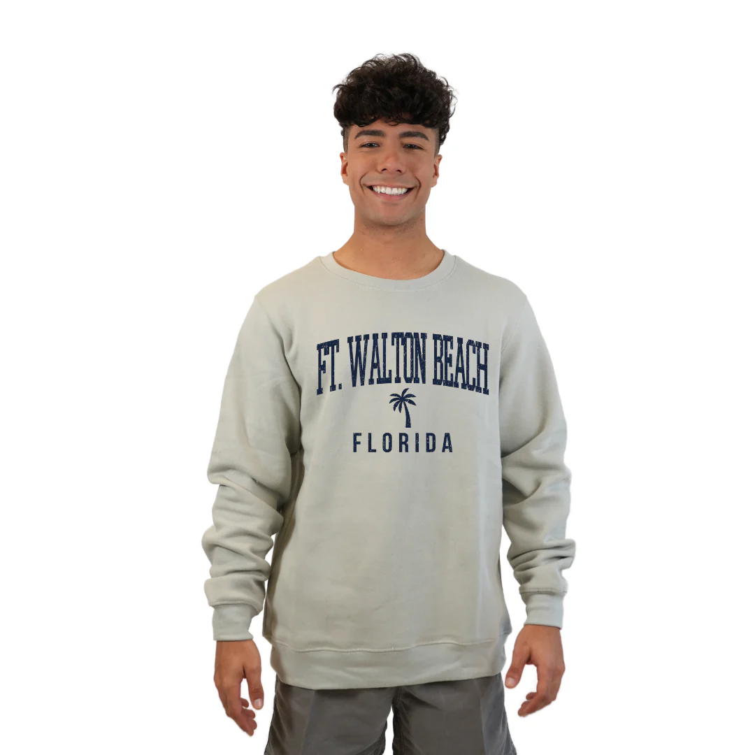 Ft. Walton Beach Fleece Crewneck Sweatshirt Men with a City Name Blue Design Style 067 - Image 4
