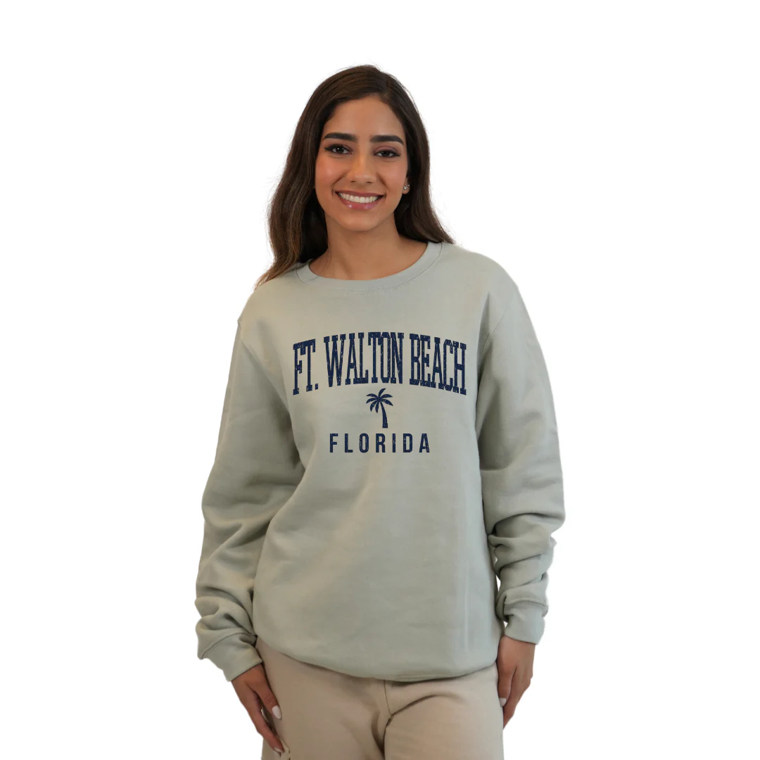 Ft. Walton Beach Fleece Crewneck Sweatshirt Women with a City Name Blue Design Style 067 - Image 4
