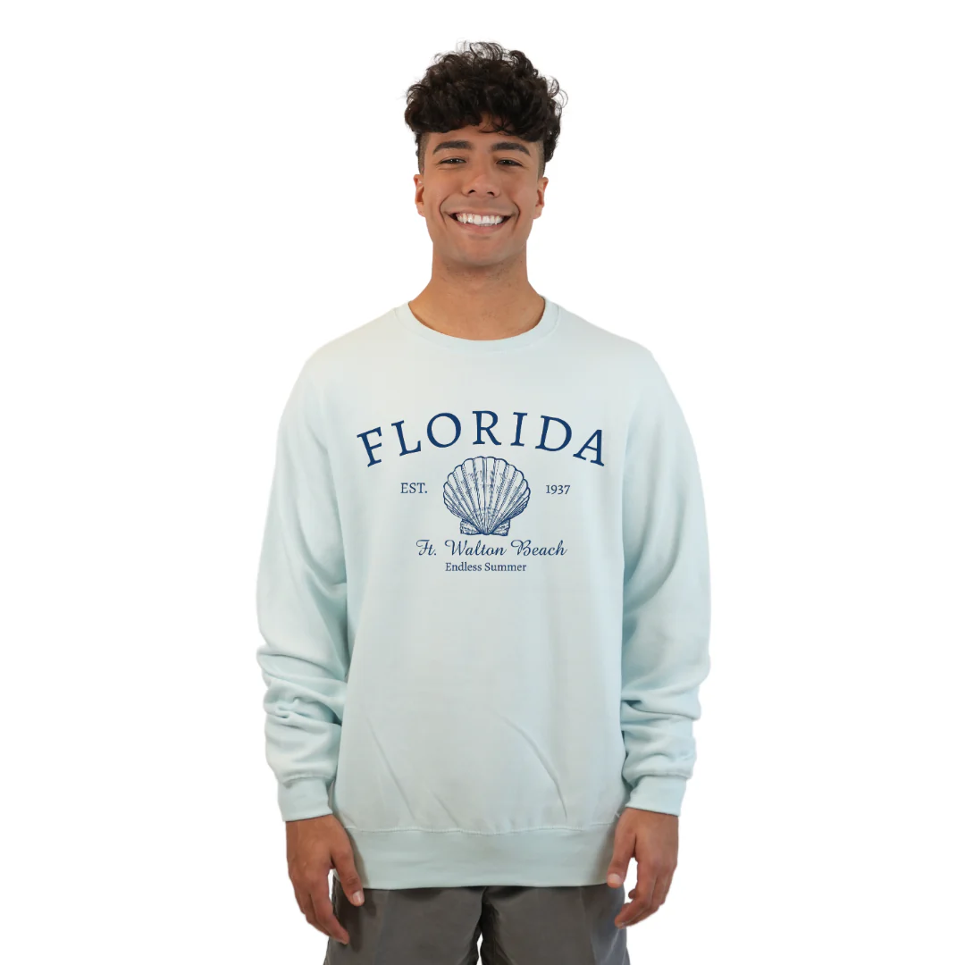Ft. Walton Beach Fleece Crewneck Sweatshirt Men with a Florida Shell Endless Summer Design Style 067 - Image 3