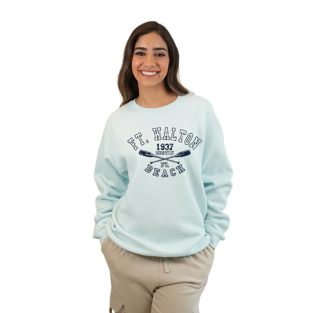Ft. Walton Beach Fleece Crewneck Sweatshirt Women with Front Big Letters 1957 Design Style 067 - Image 2