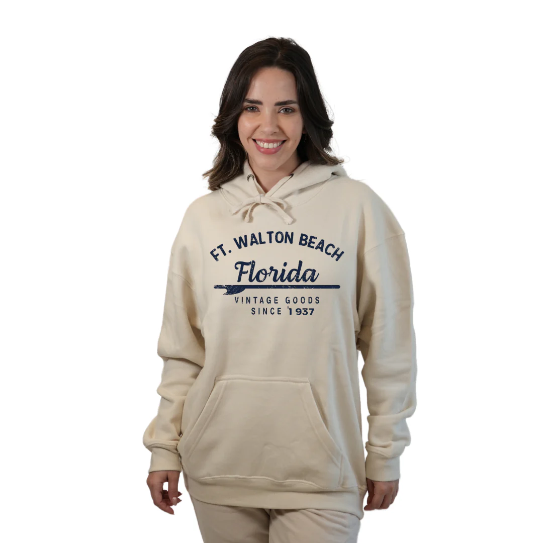 Ft. Walton Beach Pullover Hoodie Women with a Front Arrow Vintage Goods Since 1937 Design Style 252 - Image 2