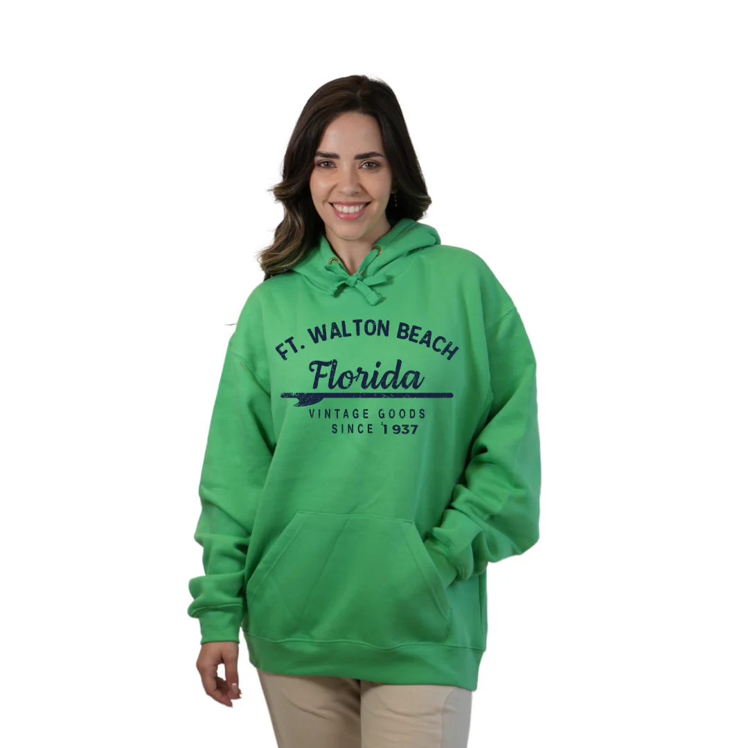 Ft. Walton Beach Pullover Hoodie Women with a Front Arrow Vintage Goods Since 1937 Design Style 252 - Image 3