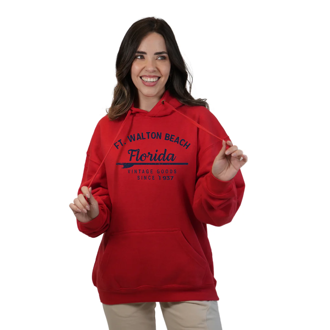 Ft. Walton Beach Pullover Hoodie Women with a Front Arrow Vintage Goods Since 1937 Design Style 252 - Image 4