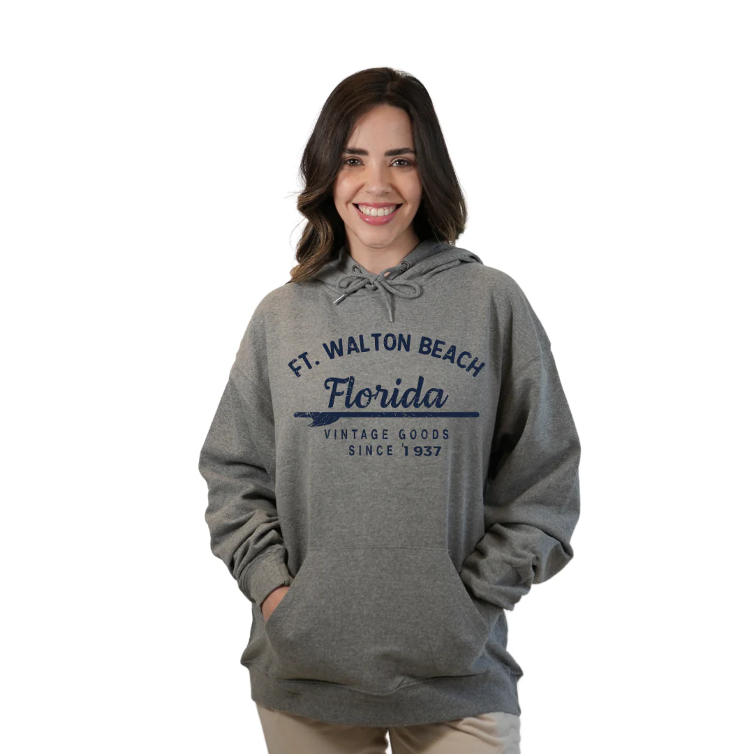 Ft. Walton Beach Pullover Hoodie Women with a Front Arrow Vintage Goods Since 1937 Design Style 252 - Image 5