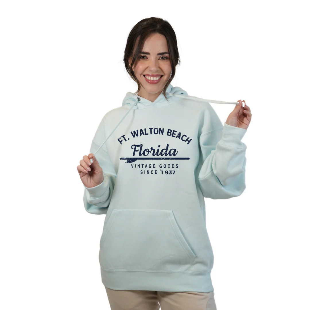 Ft. Walton Beach Pullover Hoodie Women with a Front Arrow Vintage Goods Since 1937 Design Style 252 - Image 6