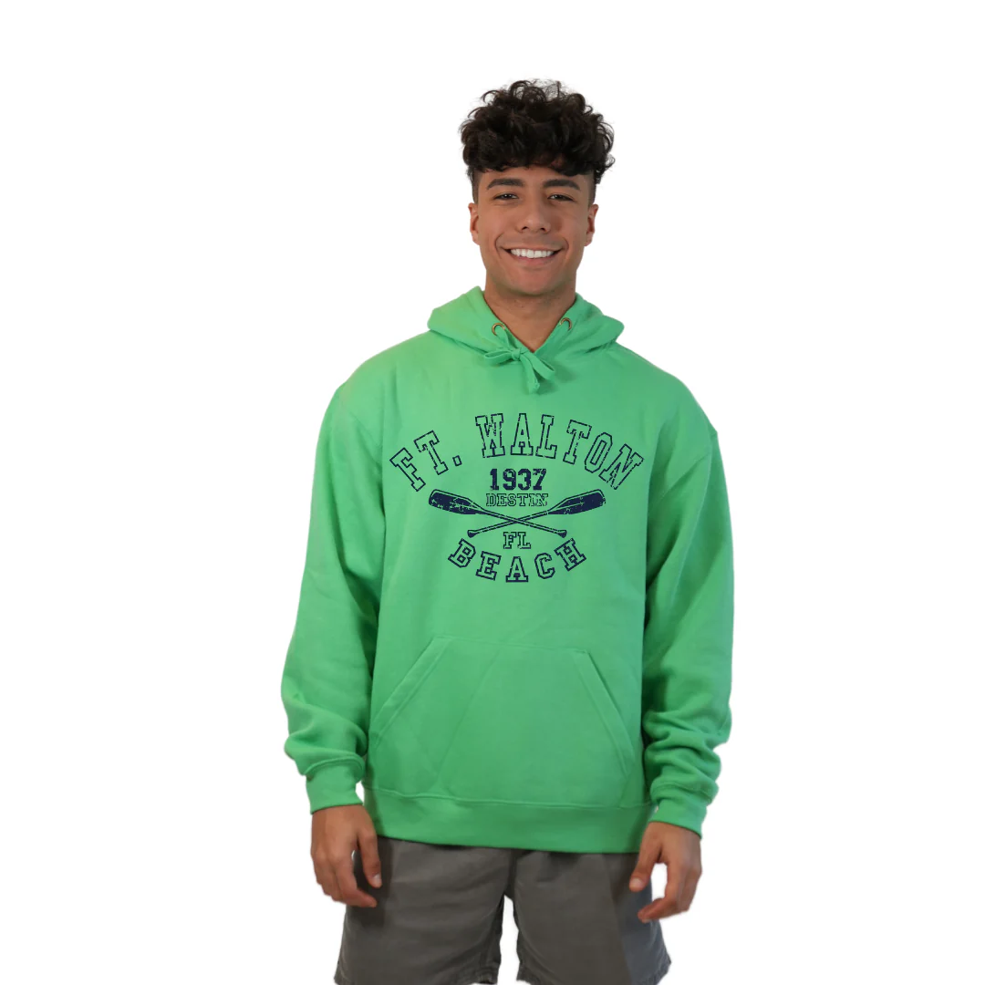 Ft. Walton Beach Pullover Hoodie Men with a Big Name Letters, two paddels 1937 Design Style 252 - Image 2