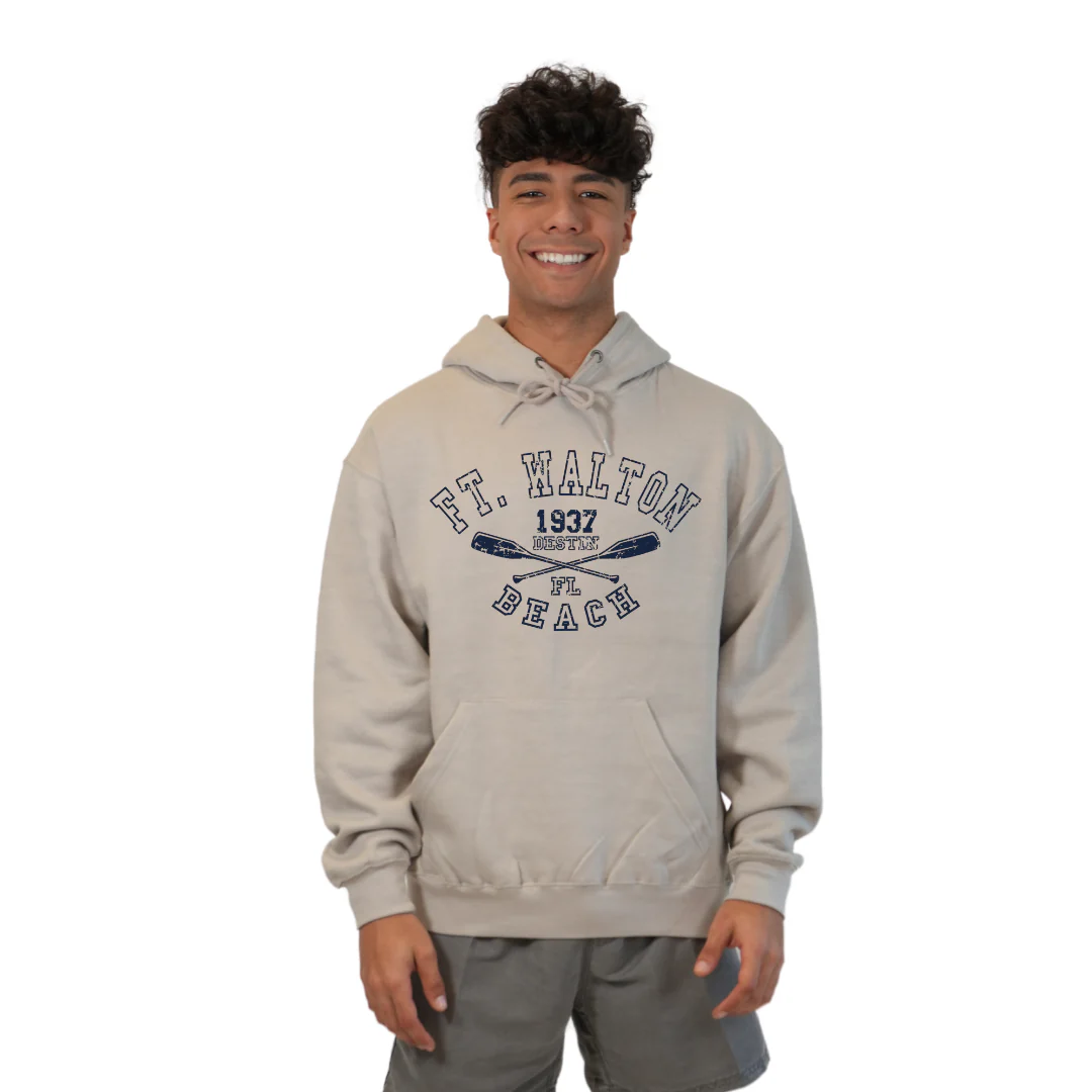 Ft. Walton Beach Pullover Hoodie Men with a Big Name Letters, two paddels 1937 Design Style 252 - Image 6